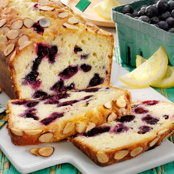 Glazed Lemon Blueberry Loaf with Almonds